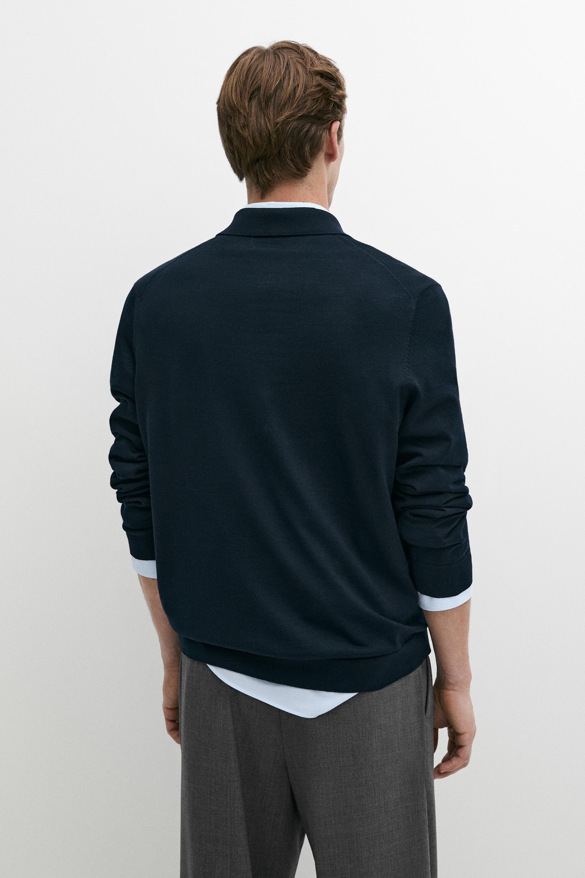 Pull polo en maille 100 % laine mérinos